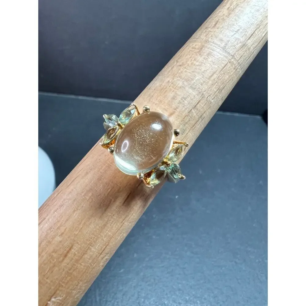 Champagne Quartz & Apatite Vermeil Ring Size 9